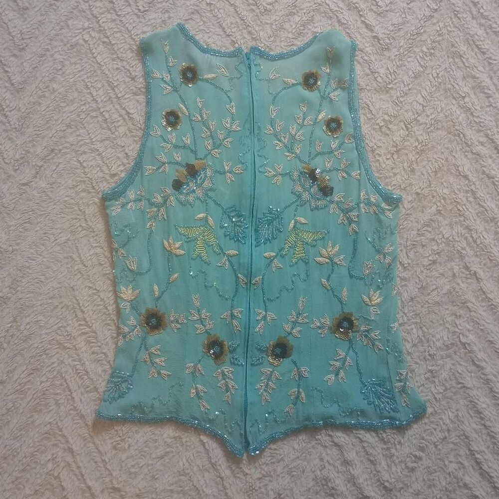 Y2K Aftershock Beaded Sequin Floral Mermaid Top - Picture 2 of 4